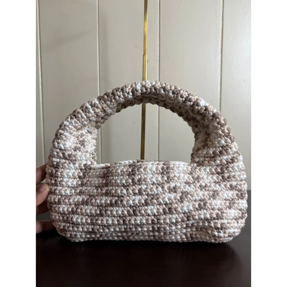 Crochet Handbag Shoulder Bag Women's Knit Purse Beige Brown White Woven Hobo